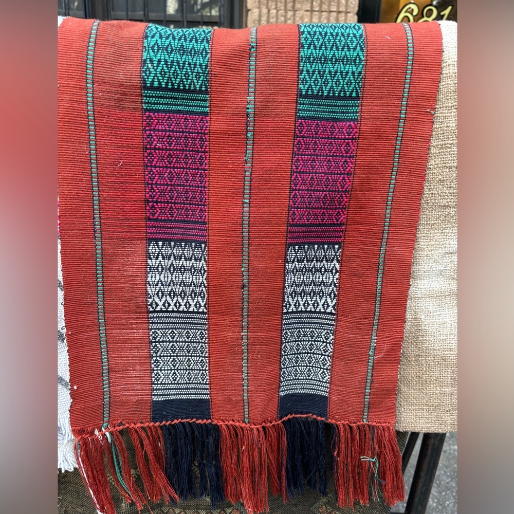 Colorful Woven Textile with Fringe